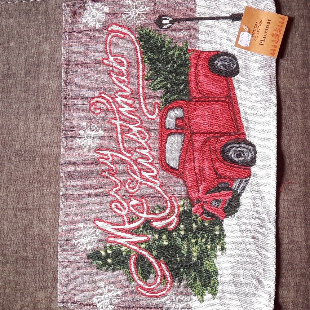 Placemat Table Tabletop Centerpiece Tablemat Merry Christmas Red Truck Holiday